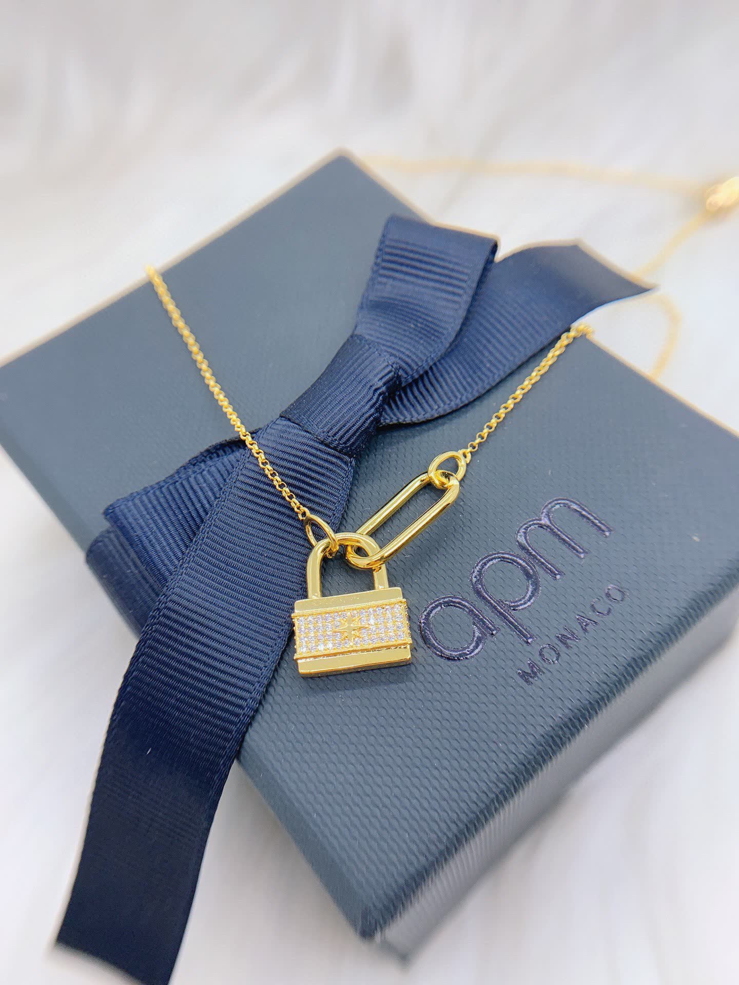 APM Monaco Gold Lock Pendant Necklace